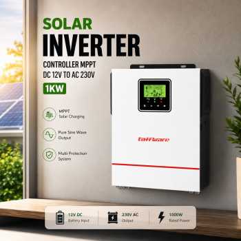 Taffware Solar Inverter Controller Off-Grid MPPT DC 12V to AC 230V 1KW - NMS-1000-12