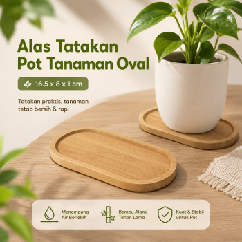 FINDOHOPE Alas Tatakan Pot Tanaman Gelas Dekorasi Bamboo Tray Circle - OE0094