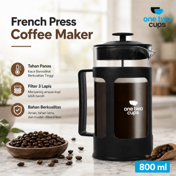 One Two Cups French Press Coffee Maker Pot Plunger Borosilicate Glass - FN35