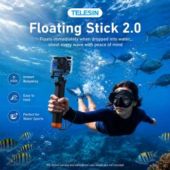 Gambar produk TELESIN Floating Tripod Selfie Stick Universal Hand Grip 25M - S4-FHG-09