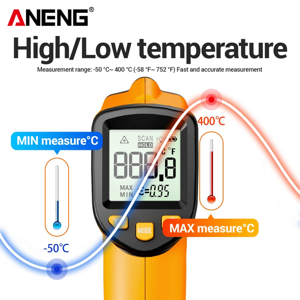 ANENG Termometer Industrial Digital Thermogun Infrared Backlight - TH109 Gambar produk ANENG Termometer Industrial Digital Thermogun Infrared Backlight - TH109 - 4