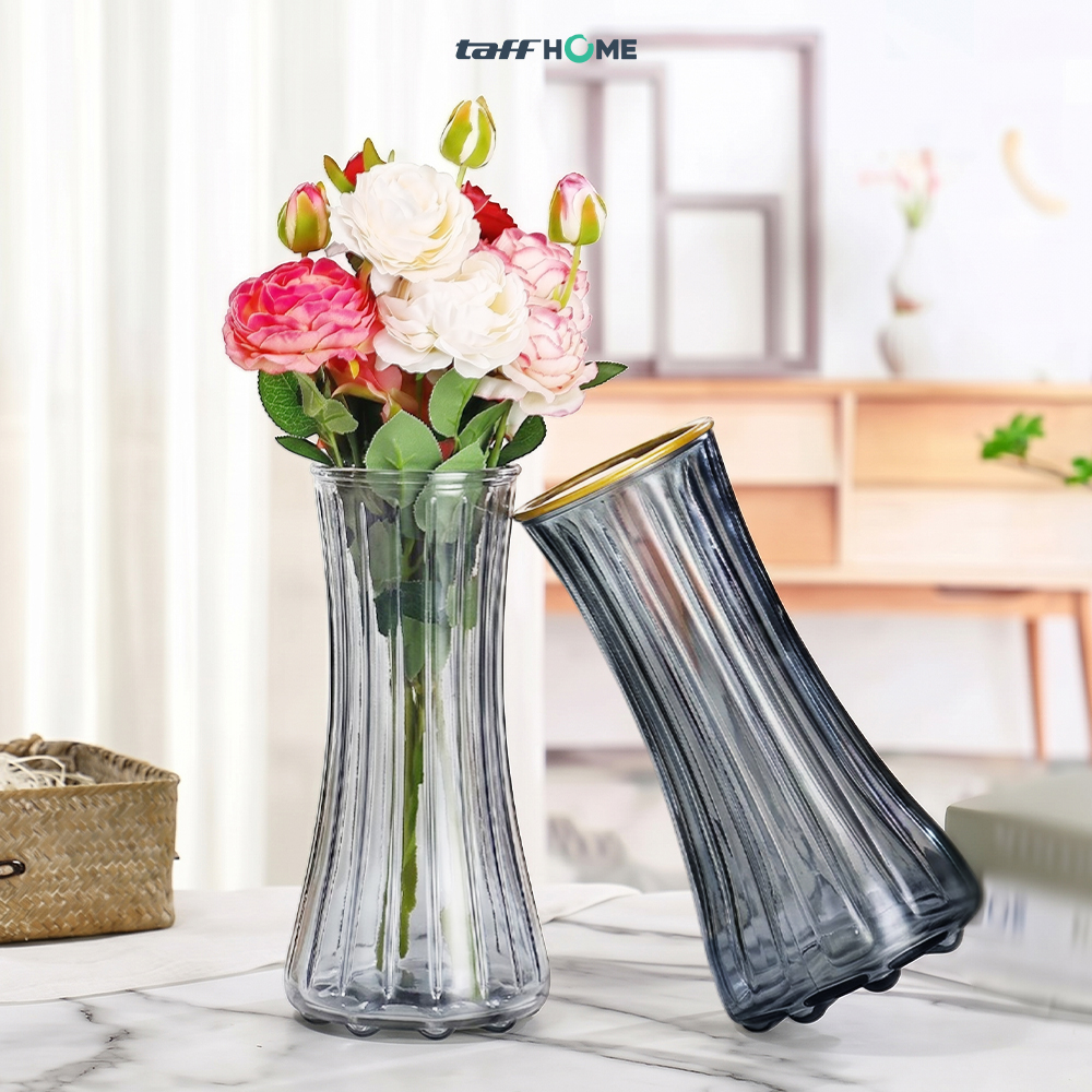 Gambar produk TaffHOME Vas Bunga Kaca Bening Estetik Vintage Glass Flower Vase - Y23 - 2