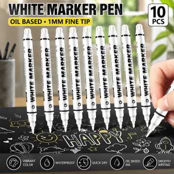 Cane Spidol Permanen White Maker Oil Based Waterproof 1mm 10 PCS - 1160