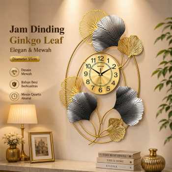 TaffHOME Jam Dinding Besi Elegan Ginkgo Leaf Quartz Movement 55cm - 25011