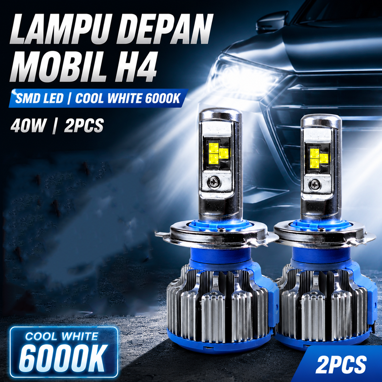 TURBO Lampu Depan Mobil H4 Headlamp SMD LED Cool White 40W 2 PCS - T1 Gambar produk TURBO Lampu Depan Mobil H4 Headlamp SMD LED Cool White 40W 2 PCS - T1 - Utama