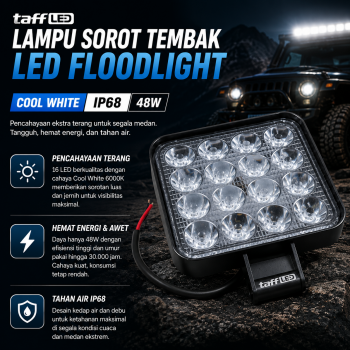 TaffLED Lampu Sorot Tembak Mobil LED Floodlight Cool White IP68 48W - D841