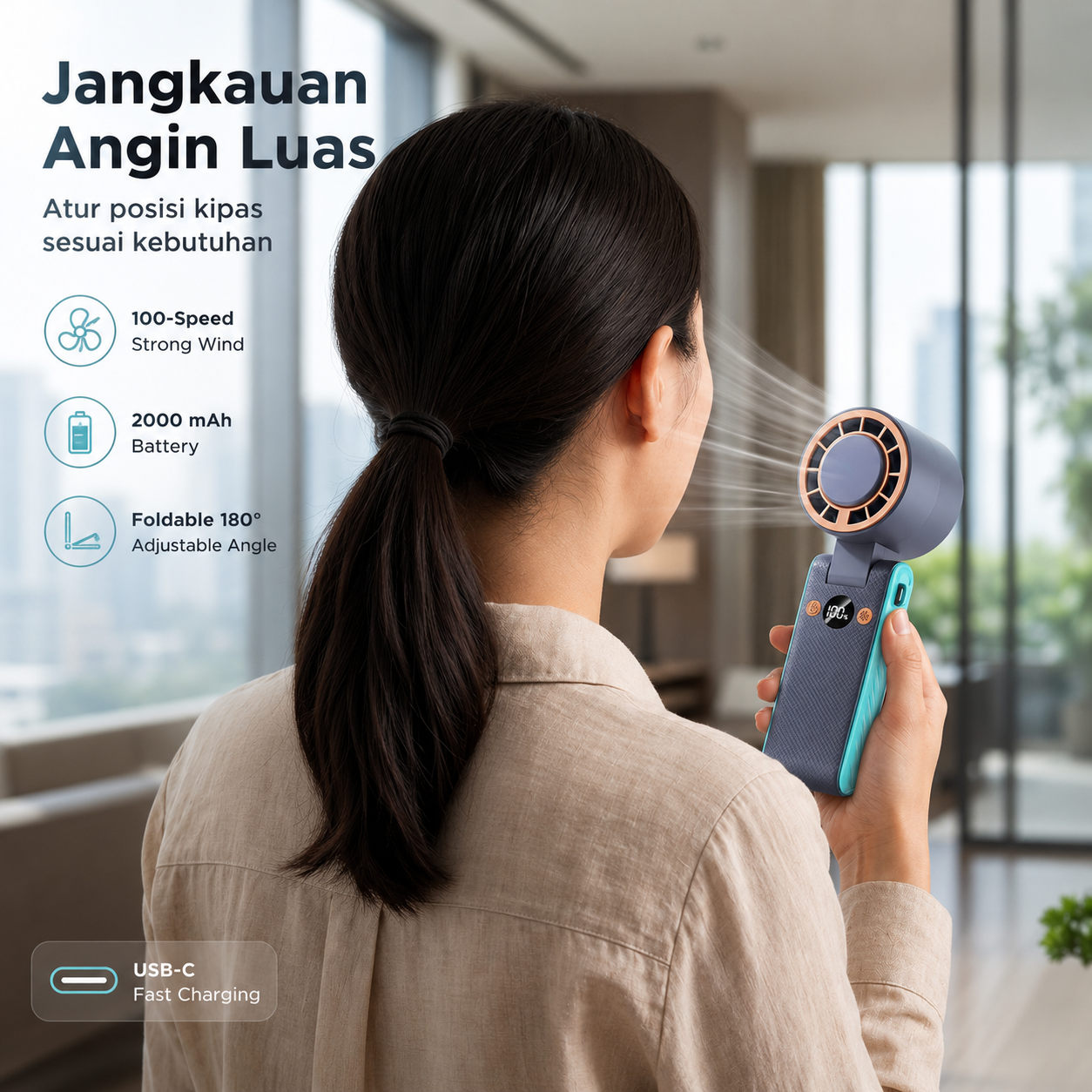 BSIDE Kipas Angin Portable Turbo 120 Speed Mini Cooling Fan 2000mAh - M8 Gambar produk BSIDE Kipas Angin Portable Turbo 120 Speed Mini Cooling Fan 2000mAh - M8 - 2