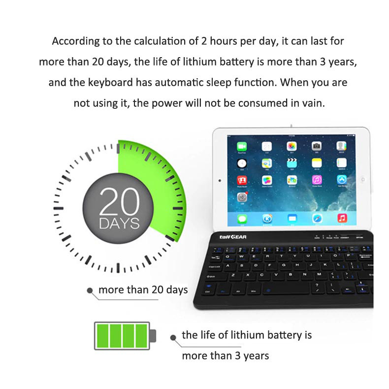 TaffGEAR Keyboard Wireless Mini Bluetooth 3.0 Rechargeable - JP100 Gambar produk TaffGEAR Keyboard Wireless Mini Bluetooth 3.0 Rechargeable - JP100 - 4
