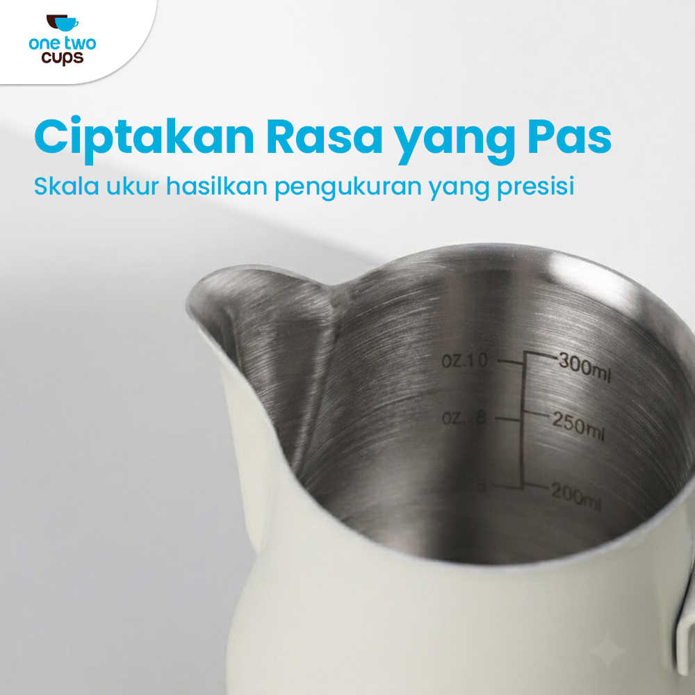 One Two Cups Milk Jug Pitcher Susu Latte Art Espresso Stainless Steel 350ml - AA050 Gambar produk One Two Cups Milk Jug Pitcher Susu Latte Art Espresso Stainless Steel 350ml - AA050 - 2