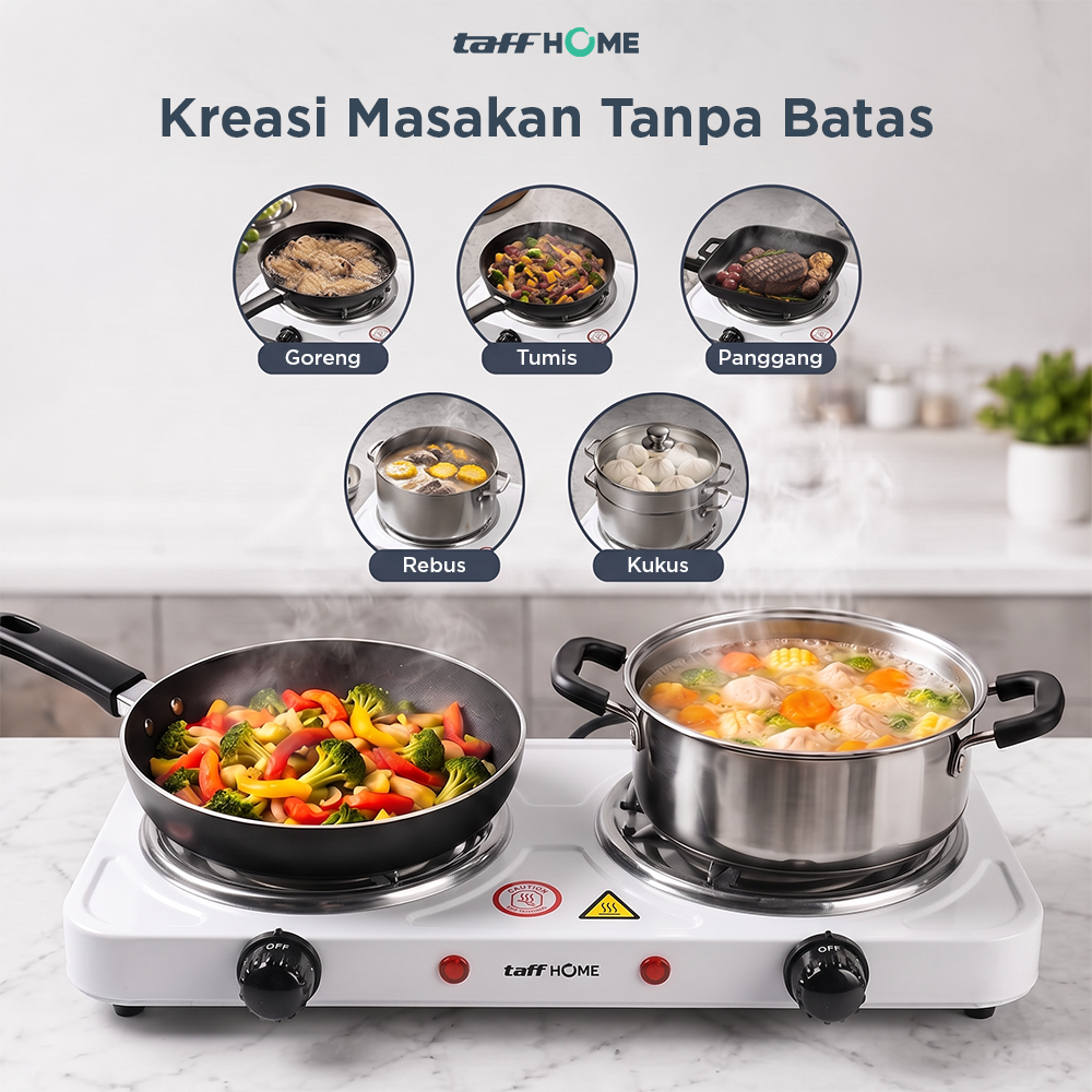 Gambar produk TaffHOME Kompor Listrik 2 Tungku Portable 5 Gear Coil Hot Plate 2000W - C2-2000-20 - 5