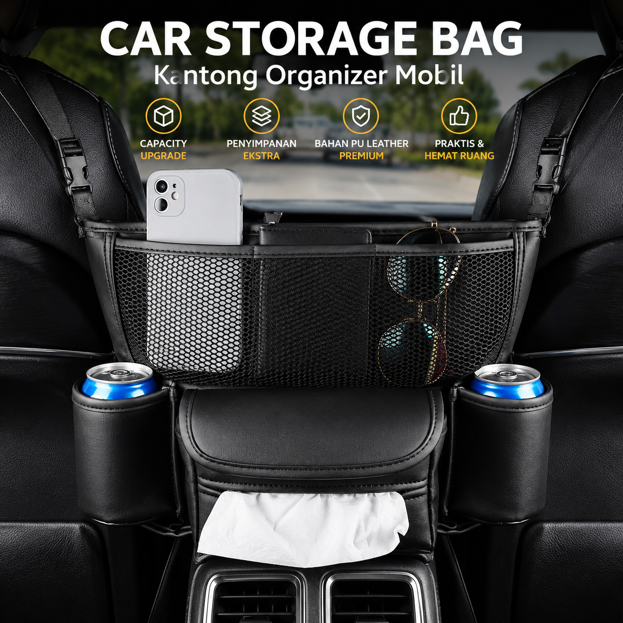 SOURTY Car Seat Organizer Mobil Jok Depan Kulit PU - S18 Gambar produk SOURTY Car Seat Organizer Mobil Jok Depan Kulit PU - S18 - Utama