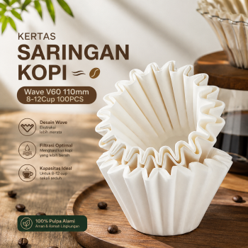 One Two Cups Kertas Saringan Kopi Wave Filter V60 110mm 8-12Cup 100PCS - W12