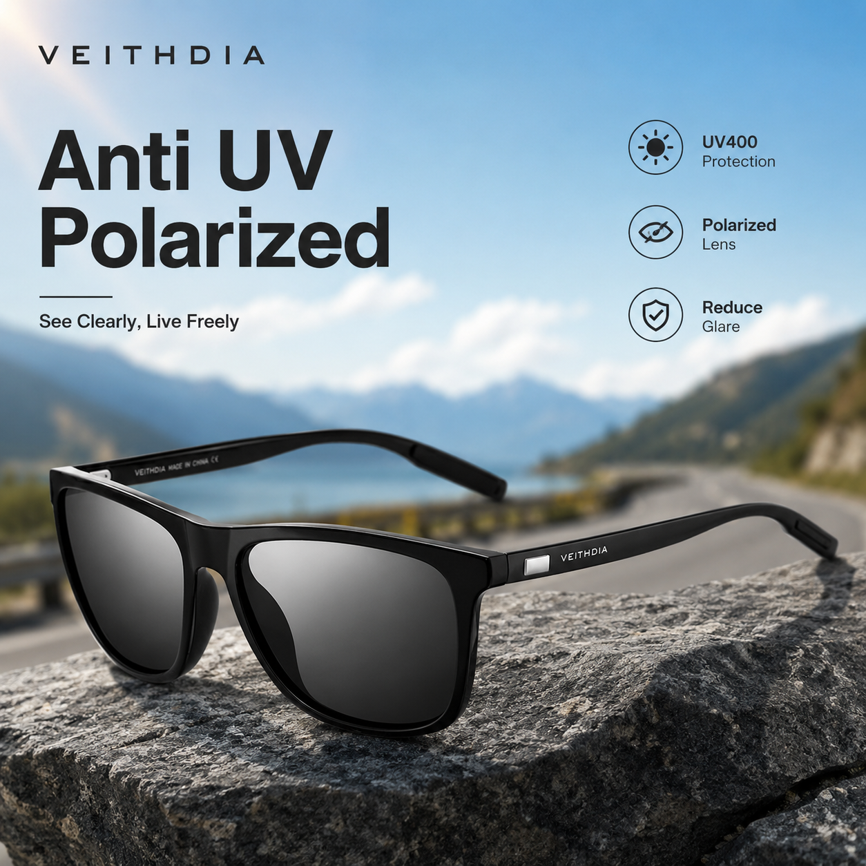 Gambar produk VEITHDIA Kacamata Retro UV Polarized Sunglasses - 6108 - Utama