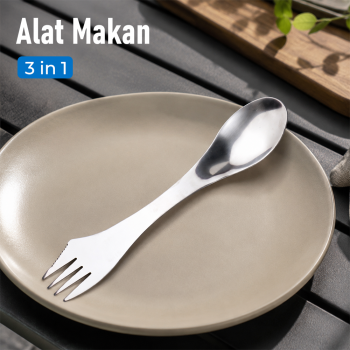Gambar produk KNIFEZER Alat Makan 3in1 Sendok Garpu Pisau Stainless Travel 20cm - HG1514