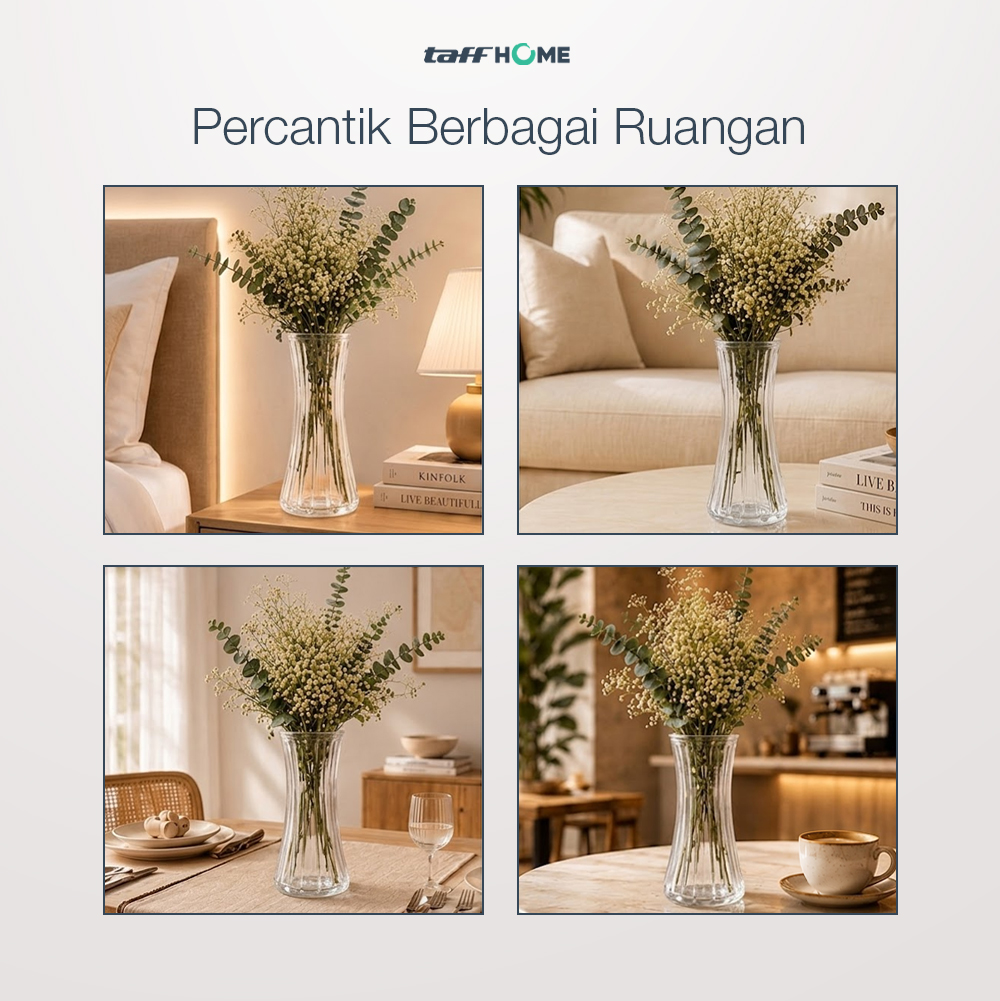 Gambar produk TaffHOME Vas Bunga Kaca Bening Estetik Vintage Glass Flower Vase - Y23 - 5