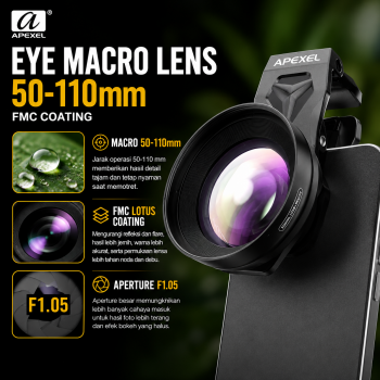 APEXEL Lensa Kamera HP Eye Macro Lens FMC Coating 50-110mm With Klip - APL-HB100U52 - Black