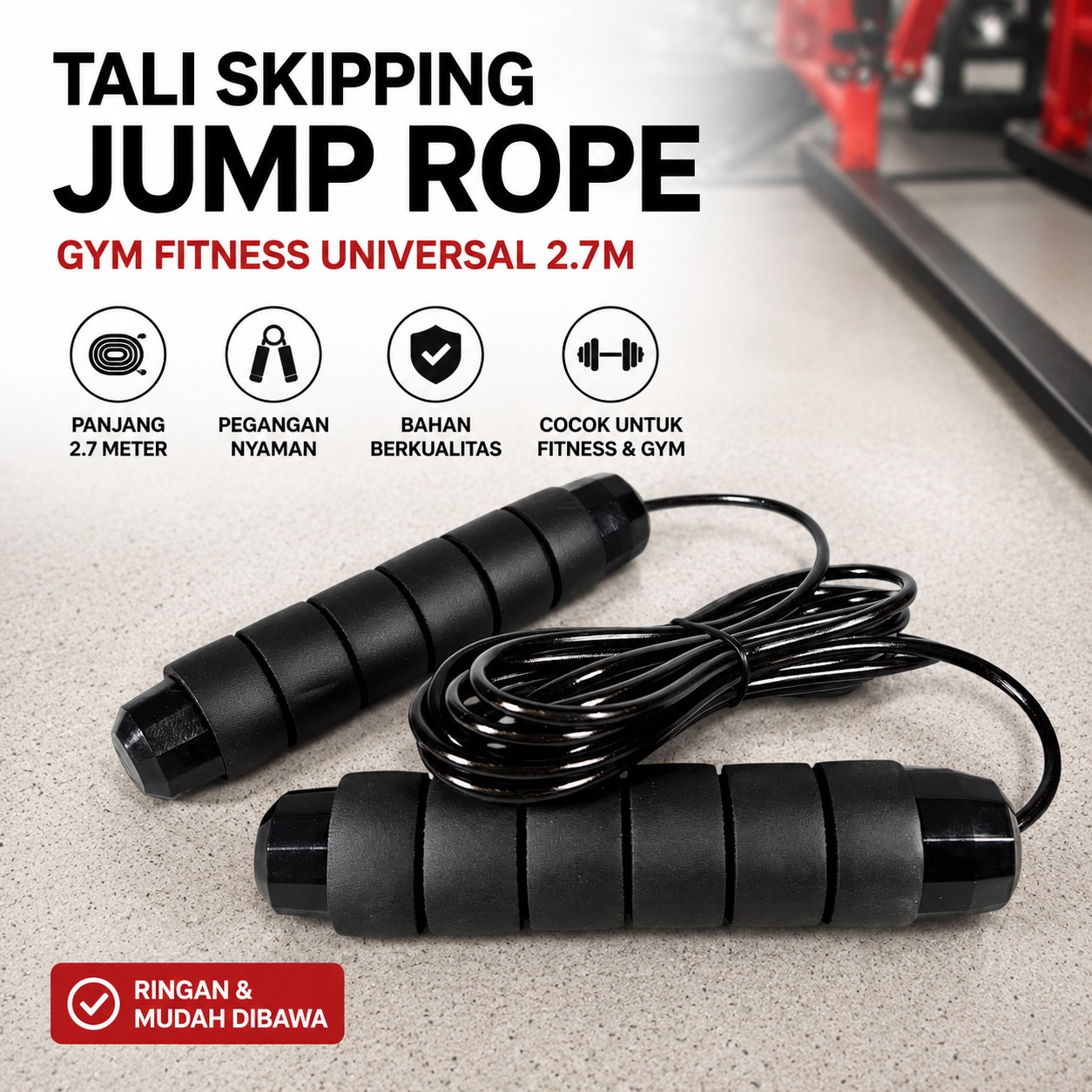 TaffSPORT Tali Skipping Jump Rope Gym Fitness Universal 2.7M - INU181 Gambar produk TaffSPORT Tali Skipping Jump Rope Gym Fitness Universal 2.7M - INU181 - Utama