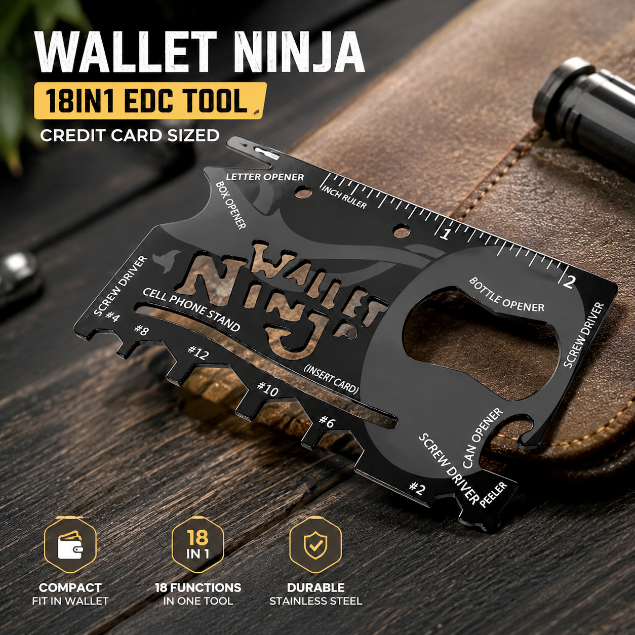Wallet Ninja Penggaris Kartu Multifungsi 18in1 EDC Credit Card Sized - W085 Gambar produk Wallet Ninja Penggaris Kartu Multifungsi 18in1 EDC Credit Card Sized - W085 - Utama