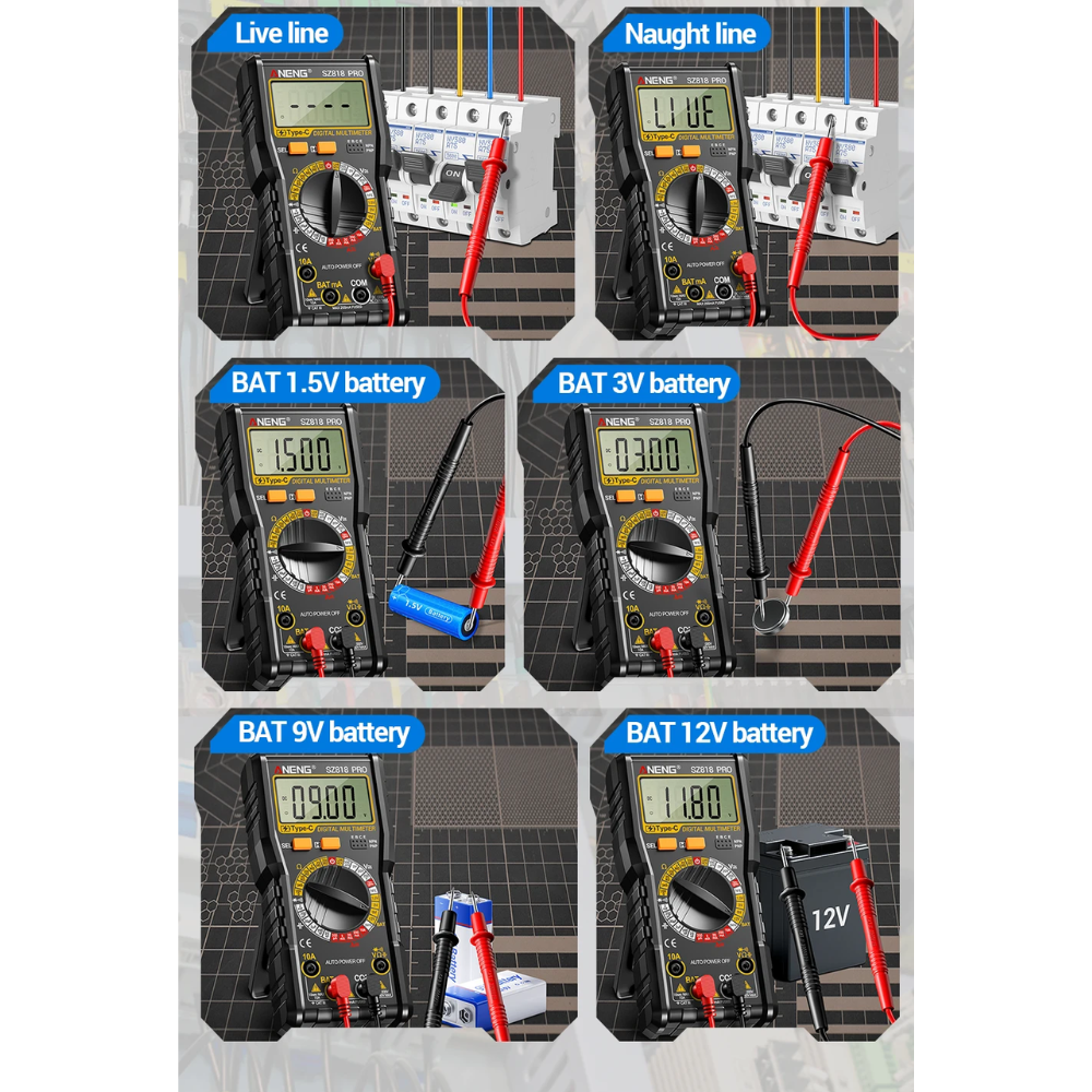Gambar produk ANENG Digital Multimeter Voltage Tester Battery Test NCV 1999 Count - SZ818 Pro - 4
