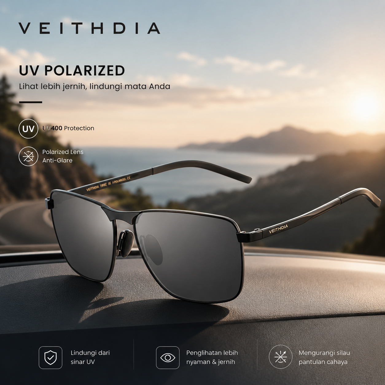 Gambar produk VEITHDIA Renekton Kacamata Vintage UV Polarized Sunglasses - 2462 - Utama