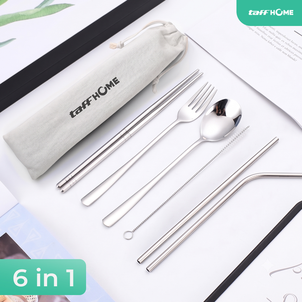 TaffHOME Set Perlengkapan Makan Sendok Garpu Sumpit Sedotan with Pouch - T10 Gambar produk TaffHOME Set Perlengkapan Makan Sendok Garpu Sumpit Sedotan with Pouch - T10 - Utama