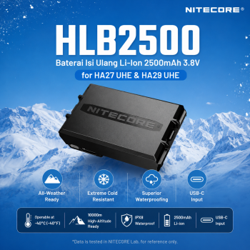 Gambar produk NITECORE Baterai Isi Ulang Li-Ion 2500 mAh 3.8V for HA27 HA29 UHE - HLB2500