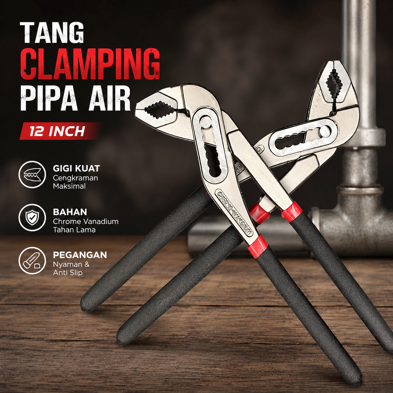 Gambar produk OUSIKA Tang Clamping Pipa Air Multifungsi Adjustable Pipe Pliers 12 Inch - OU95 - Utama