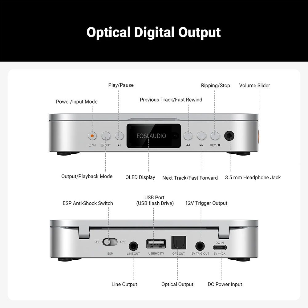 Fosi Audio CD Player HiFi USB Playback CD Ripping 210mWx2 TPA6120 - Merak CD Gambar produk Fosi Audio CD Player HiFi USB Playback CD Ripping 210mWx2 TPA6120 - Merak CD - 6