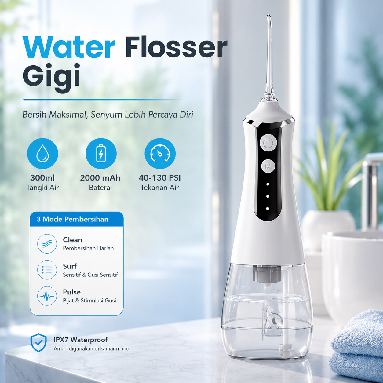 QUARED Water Flosser Dental Oral Irrigator Pembersih Gigi 300ml - L10 Gambar produk QUARED Water Flosser Dental Oral Irrigator Pembersih Gigi 300ml - L10 - Utama