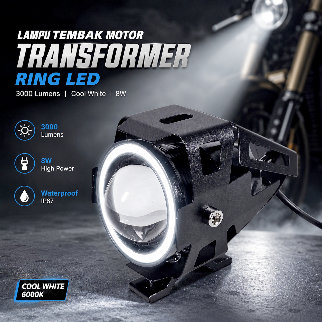 KONTROL Lampu Tembak Motor LED Spotlight Cool White IP65 8W 9-20V - U7 Gambar produk KONTROL Lampu Tembak Motor LED Spotlight Cool White IP65 8W 9-20V - U7 - Utama