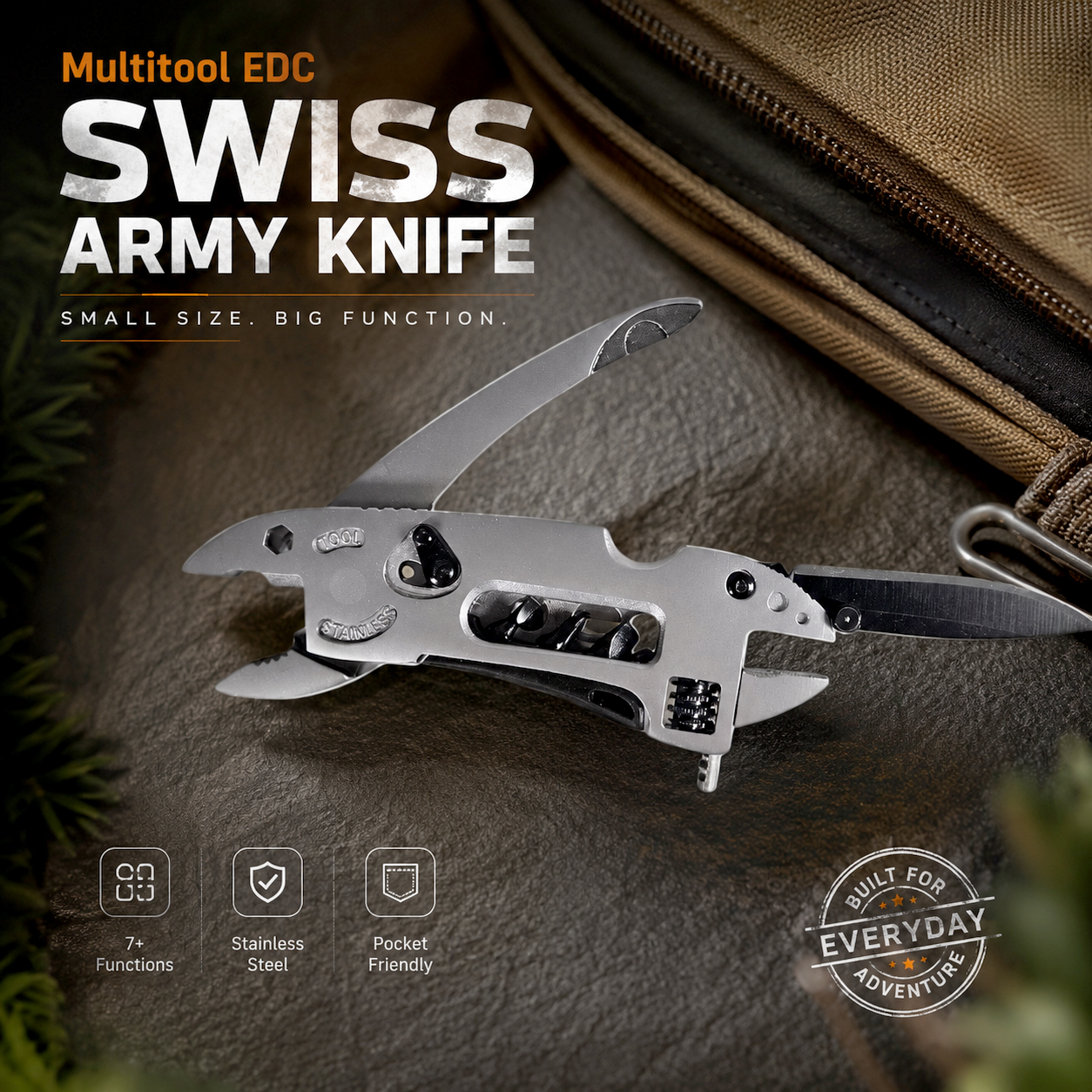 KNIFEZER Multitool EDC Swiss Army Knife Tang Kunci Pas Stainless Steel - MPG05 Gambar produk KNIFEZER Multitool EDC Swiss Army Knife Tang Kunci Pas Stainless Steel - MPG05 - Utama