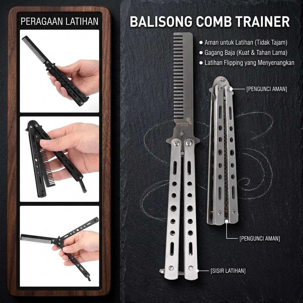 Gambar produk KNIFEZER Pisau Sisir Besi Butterfly Balisong Training Knife CS GO - LF-9898 - Utama