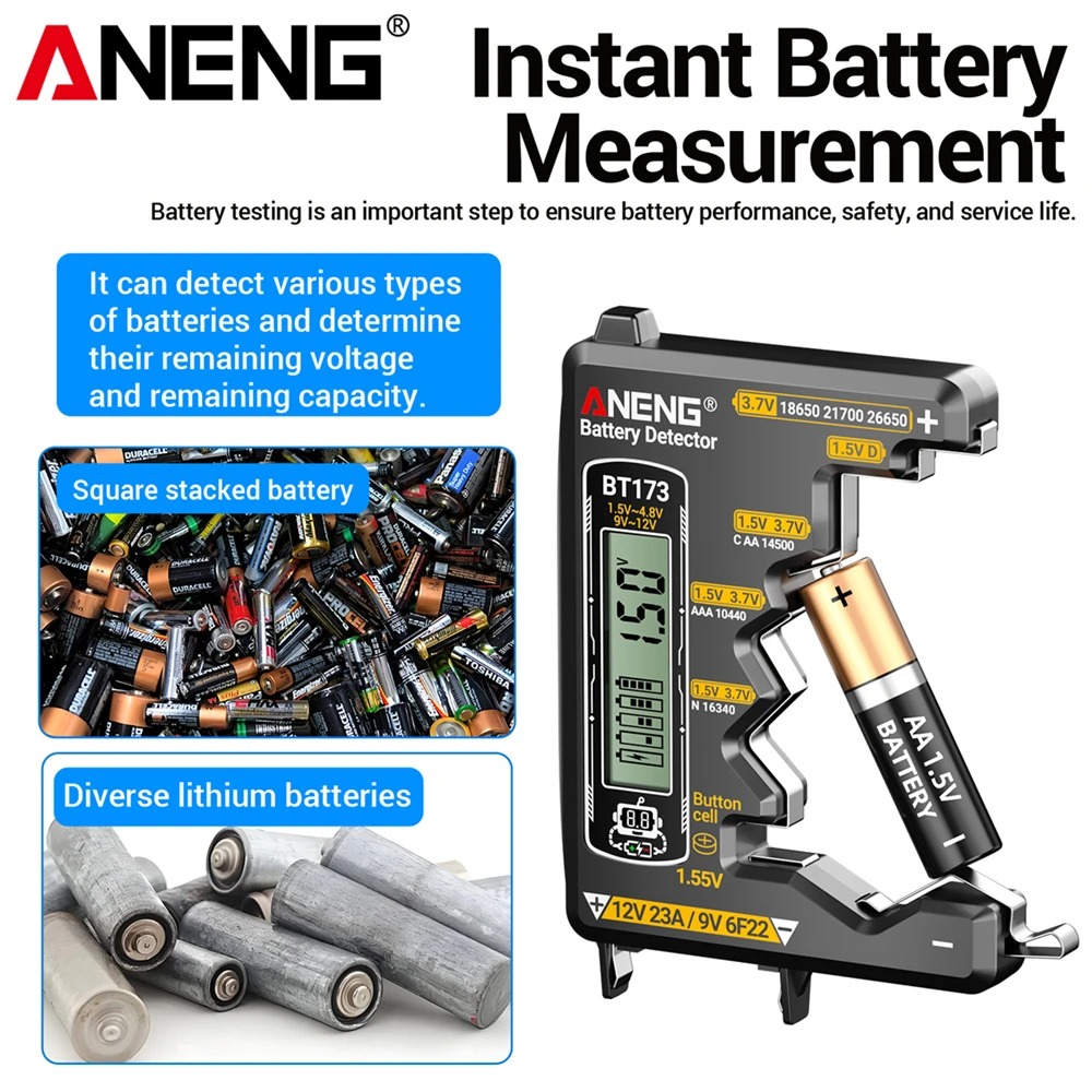 ANENG Alat Ukur Baterai Digital Battery Tester Button 9V 12V AA AAA - BT173 Gambar produk ANENG Alat Ukur Baterai Digital Battery Tester Button 9V 12V AA AAA - BT173 - 1