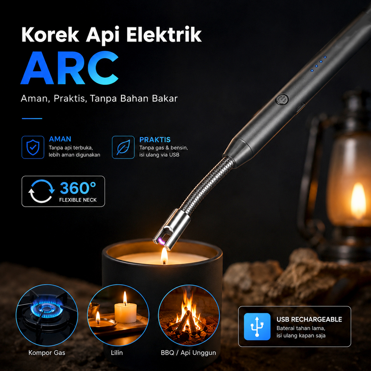 Firetric Korek Api Elektrik USB Windproof Arc Cigar Lighter - JL891-2 Gambar produk Firetric Korek Api Elektrik USB Windproof Arc Cigar Lighter - JL891-2 - Utama