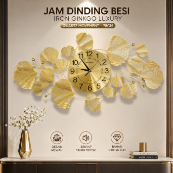 TaffHOME Jam Dinding Besi Iron Ginkgo Luxury Quartz Movement 78cm - 26003