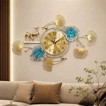 TaffHOME Jam Dinding Quartz Iron Luxury Deer Ginkgo Leaf 37cm - 26010