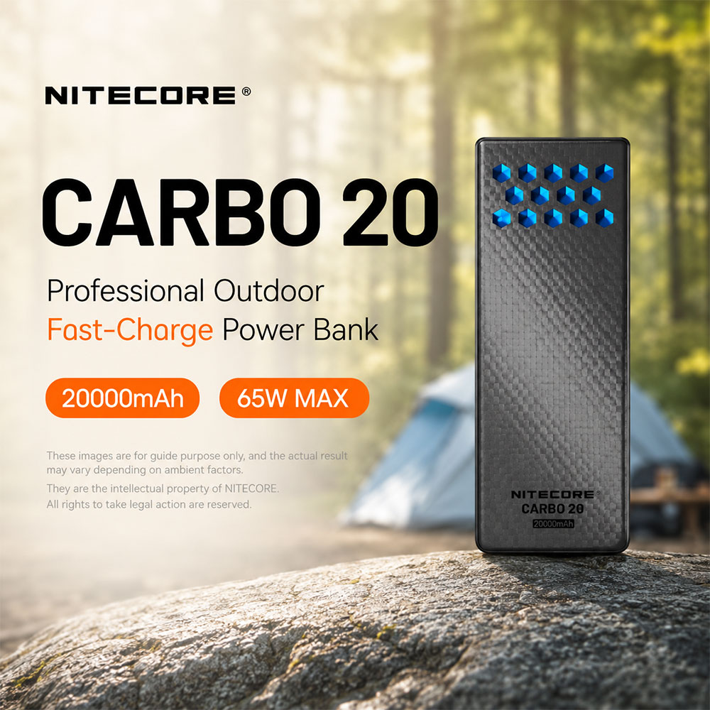 Gambar produk NITECORE Power Bank 20000mAh PD QC Carbon Fiber IPX8 Dual Type C 65W - CARBO 20 - Utama