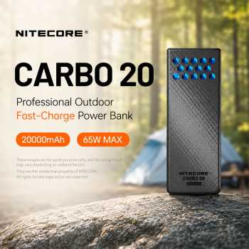 NITECORE Power Bank 20000mAh PD QC Carbon Fiber IPX8 Dual Type C 65W - CARBO 20
