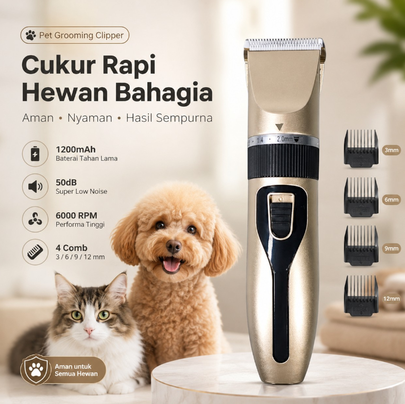 MEYO Alat Cukur Bulu Hewan Anjing Kucing 4 Comb 1200mAh 50dB - NC4 Gambar produk MEYO Alat Cukur Bulu Hewan Anjing Kucing 4 Comb 1200mAh 50dB - NC4 - Utama