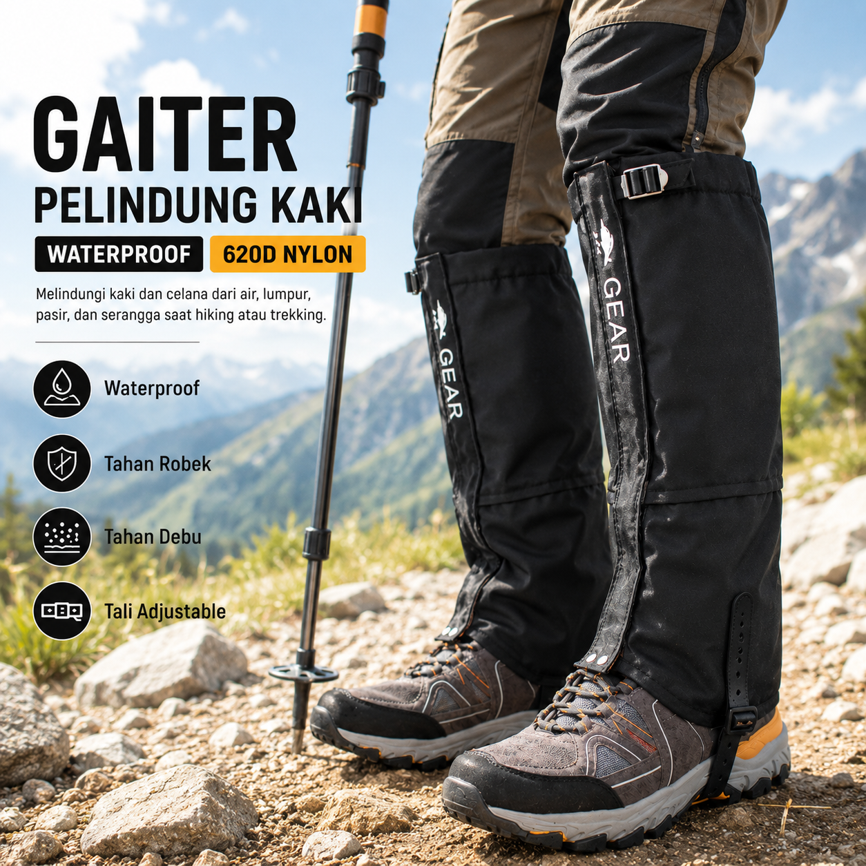 LAYCEES Gaiter Pelindung Kaki Sepatu Hiking Waterproof Breathable - S-350 Gambar produk LAYCEES Gaiter Pelindung Kaki Sepatu Hiking Waterproof Breathable - S-350 - Utama