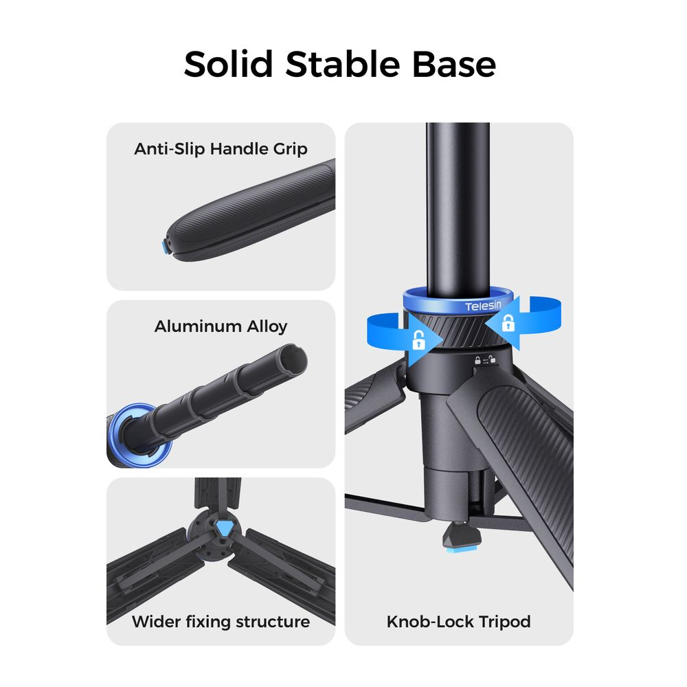 Gambar produk TELESIN Tripod Mini Kamera Aksi Tongsis Monopod Three Prong 65cm - S1-TSS-08 - 3