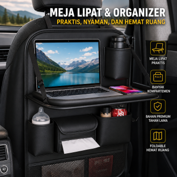 RIRAKU Car Seat Organizer Mobil Jok Belakang Meja Lipat Napa Leather - RR-45