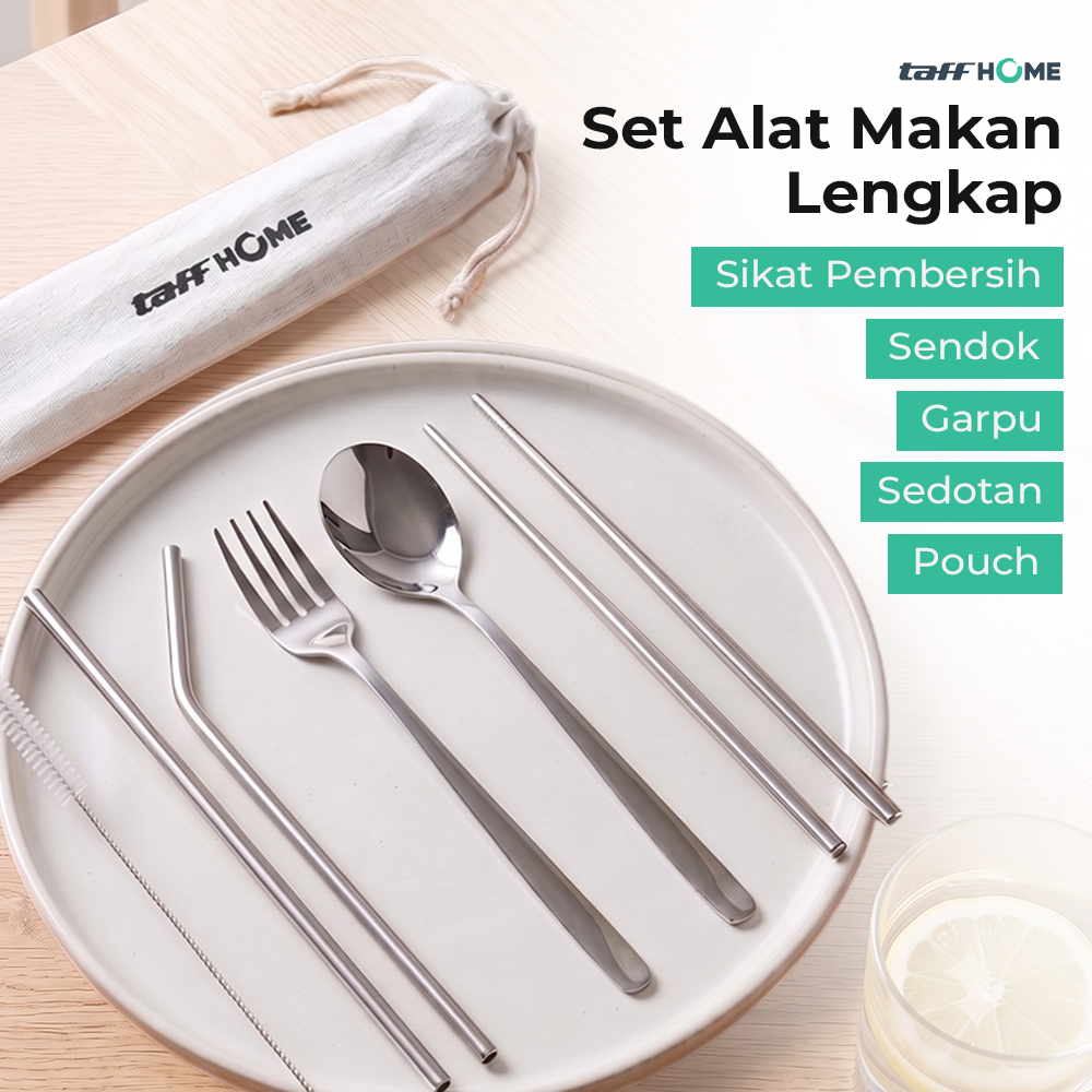 TaffHOME Set Perlengkapan Makan Sendok Garpu Sumpit Sedotan with Pouch - T10 Gambar produk TaffHOME Set Perlengkapan Makan Sendok Garpu Sumpit Sedotan with Pouch - T10 - 2