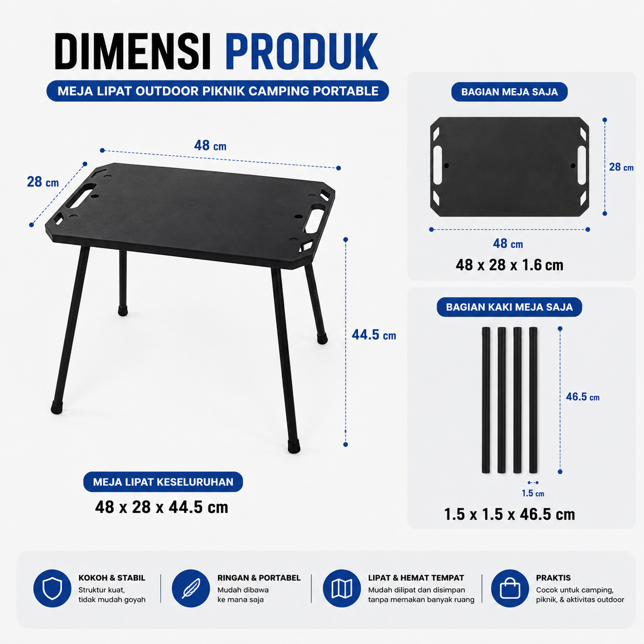 AL Meja Lipat Outdoor Piknik Camping Portable Titanium 48x28x44.5cm - AF65 Gambar produk AL Meja Lipat Outdoor Piknik Camping Portable Titanium 48x28x44.5cm - AF65 - 5