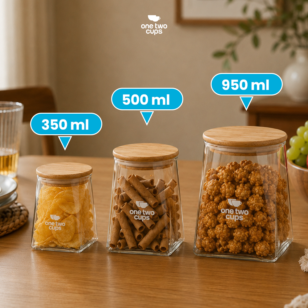 Gambar produk One Two Cups Toples Kaca Penyimpanan Makanan Pyramid Glass Storage Jar 950ml - S12 - 5