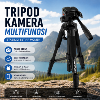 TaffSTUDIO Tripod Kamera Universal 3 Way Pan Head with Phone Holder - D-790H
