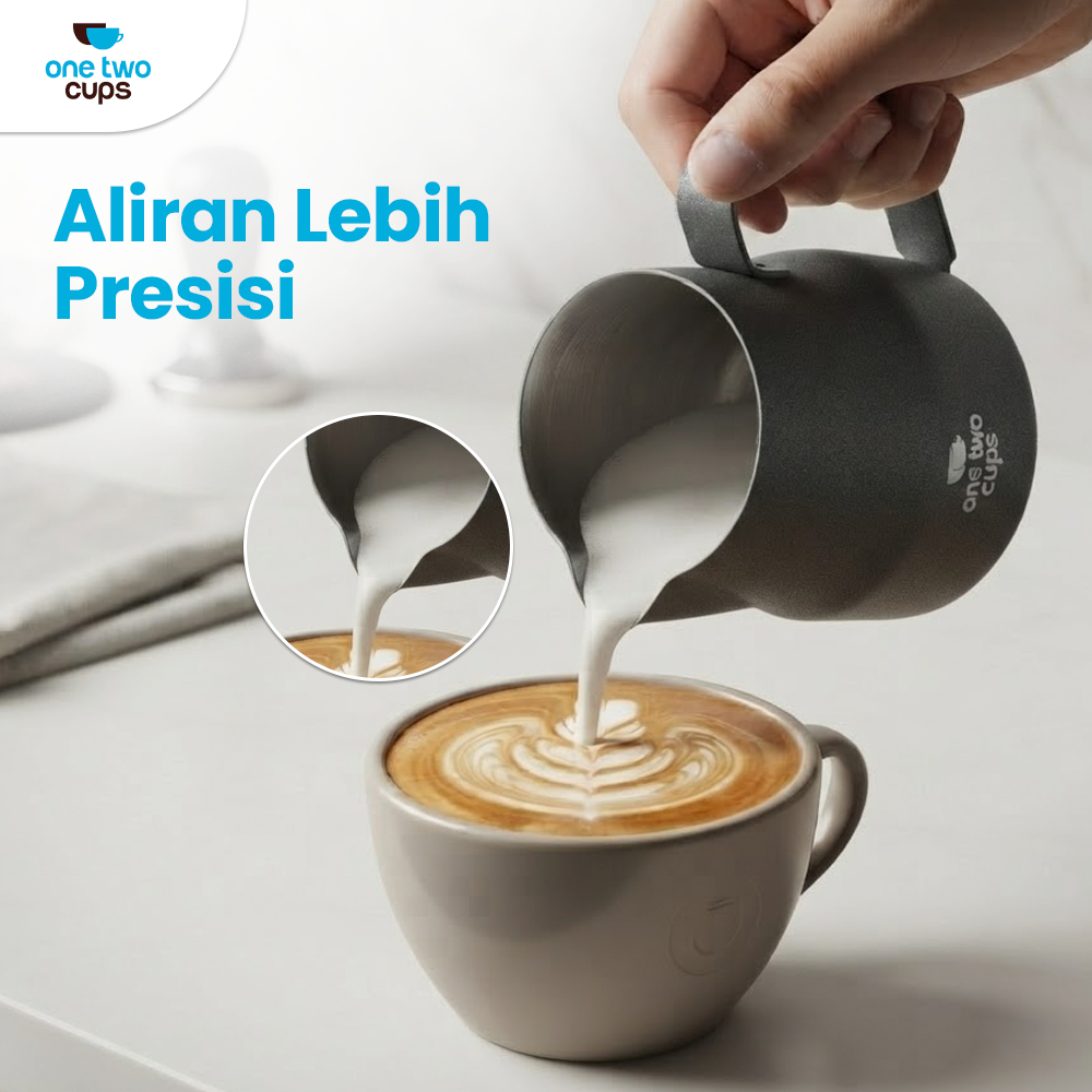 One Two Cups Milk Jug Pitcher Susu Latte Art Espresso Stainless Steel 350ml - AA050 Gambar produk One Two Cups Milk Jug Pitcher Susu Latte Art Espresso Stainless Steel 350ml - AA050 - 1