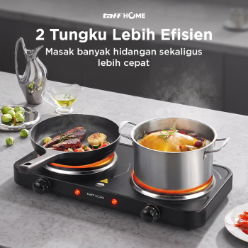 Gambar produk TaffHOME Kompor Listrik 2 Tungku Portable Hot Plate 2000W - H2-2000-04 - 2