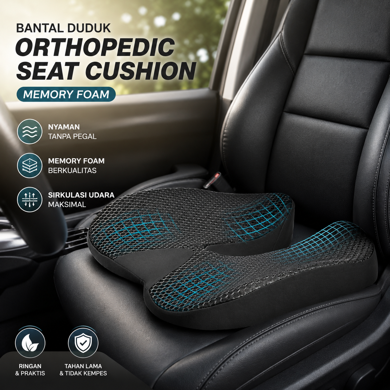 LVLY Bantal Duduk Kursi Mobil Orthopedic Seat Cushion Memory Foam - L-1A Gambar produk LVLY Bantal Duduk Kursi Mobil Orthopedic Seat Cushion Memory Foam - L-1A - Utama