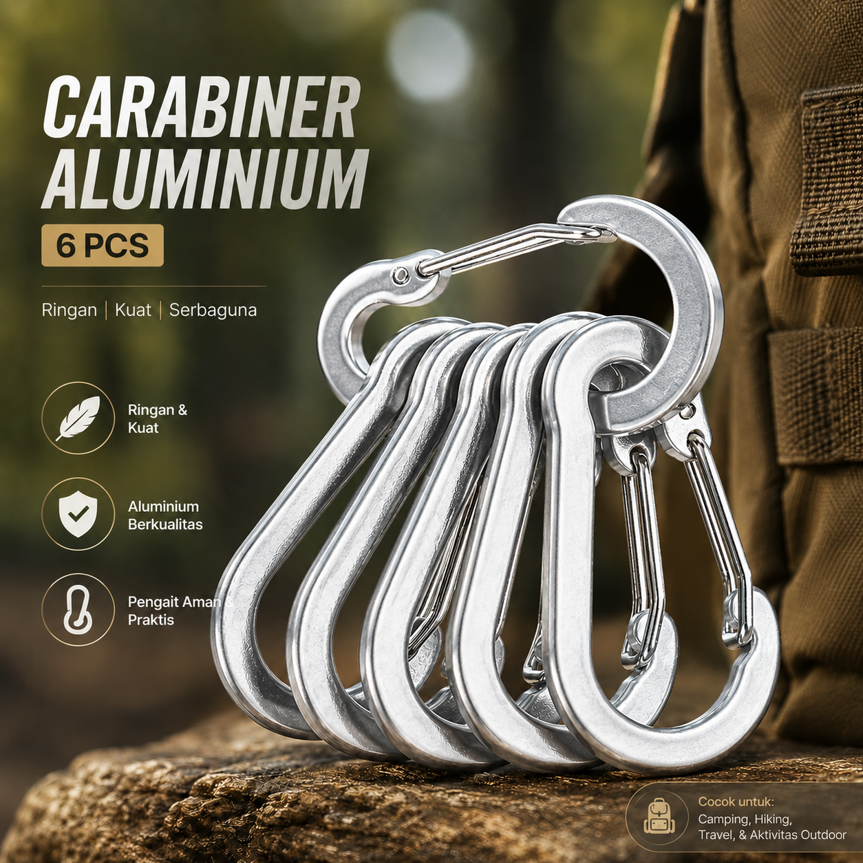 Taffware Gantungan Karabiner Carabiner Aluminium Snap Clip Lock 6 PCS - ST15 Gambar produk Taffware Gantungan Karabiner Carabiner Aluminium Snap Clip Lock 6 PCS - ST15 - Utama